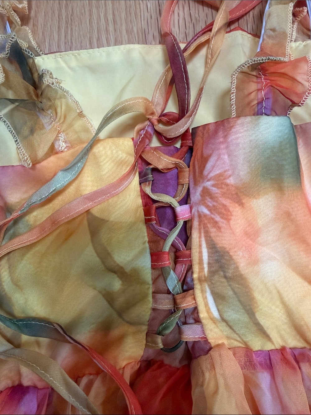 New! Loragal large watercolor chiffon front lace up maxi dress . - Picture 7 of 11